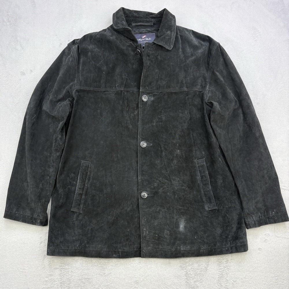 Newport Harbor Leather Jacket Mens XL Black Button Up Collared Heavyweight